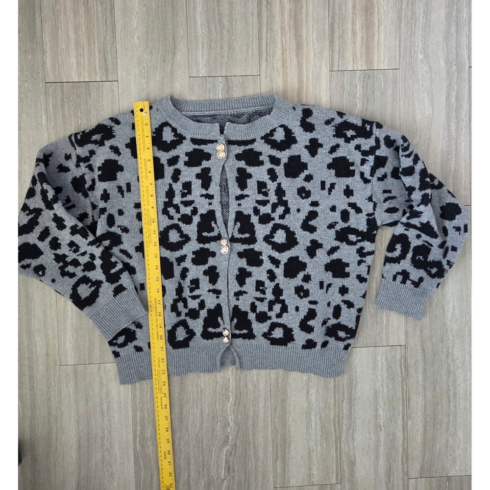 Shein Women 4XL Leopard Print Cardigan Grey Black Button Front Knit Sweater